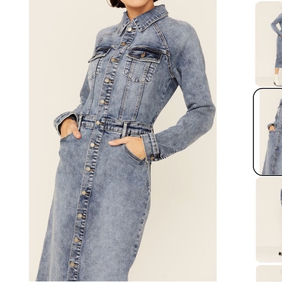 Billy T Raglan Sleeve Denim Button Down Western Maxi Shirt Dress - Picture 3 of 9